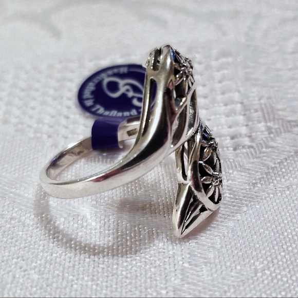 "Diamond Roses" Sterling Silver & CZ Flower Ring - Picture 5 of 6